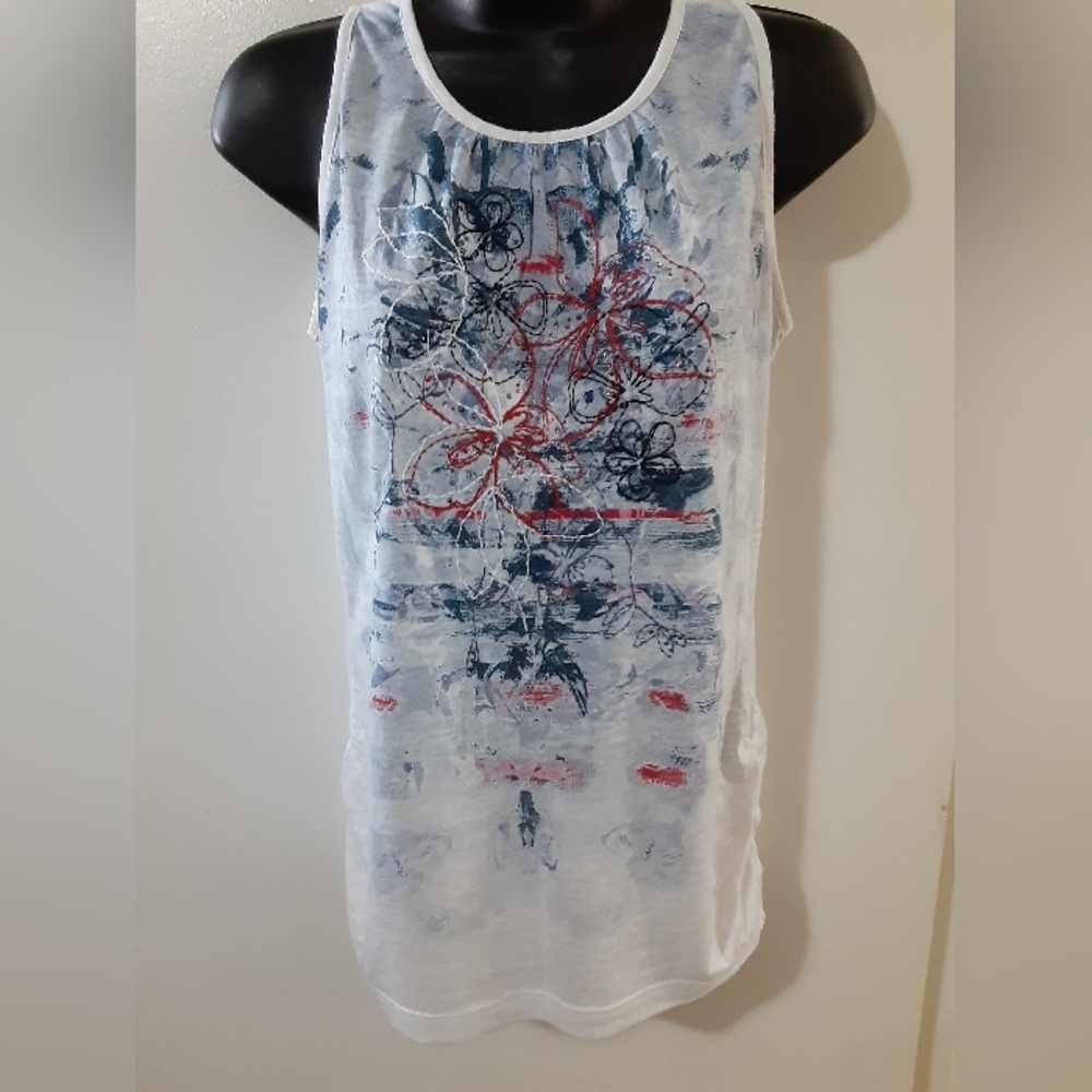 Olsen Europe Floral Embroidered Sleeveless Tank Top Abstract Print XXS/2
